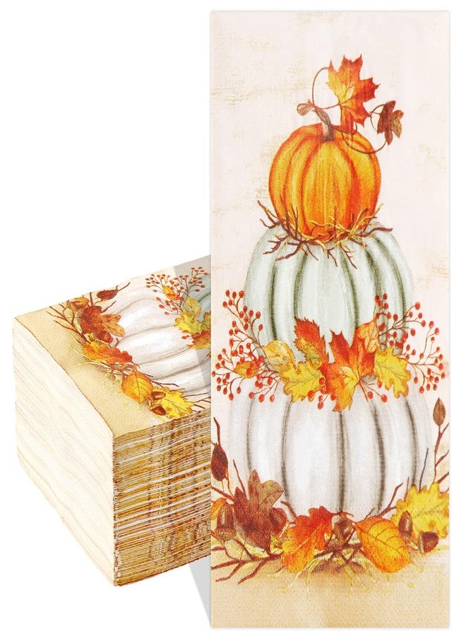 Quera ​Quera 100 Pcs Thanksgiving Guest Napkins Pumpkins Paper Napkins Autumn Disposable Dinner Napkins Paper Hand Towels for Kitchen Fall Harvest Party Dinners or Events​ Decorations - Image 1
